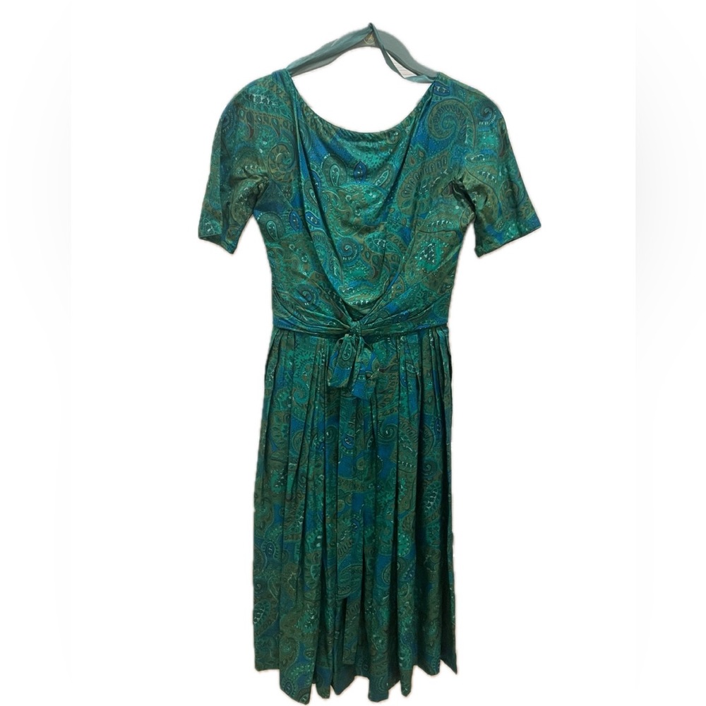 L’AIGLON Pure Silk Vintage Dress. Green Paisley Size 10